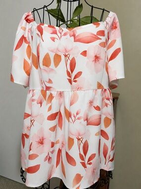 Off-Shoulder Babydoll Top in White and Orange